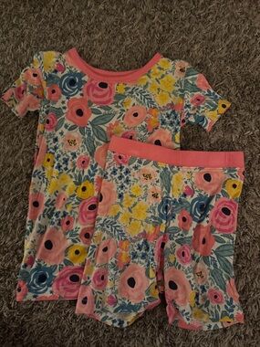 Little Sleepies Floral Pink & Yellow Short-Sleeve Pajama Set